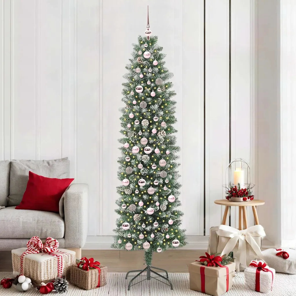 Albero di Natale Artificiale Sottile Verde e Bianco 210 cm 3395307
