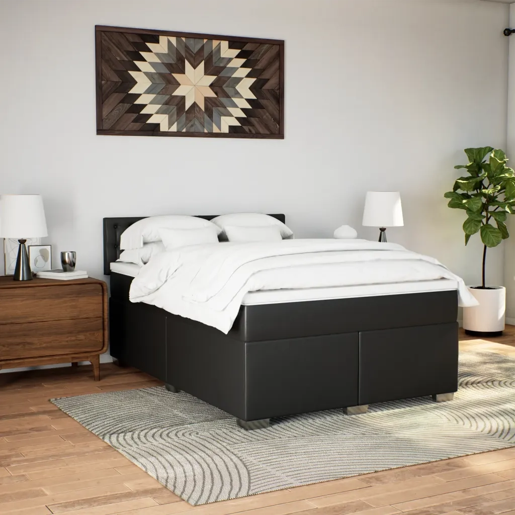 Giroletto a Molle con Materasso Nero 140x200 cm in Similpelle