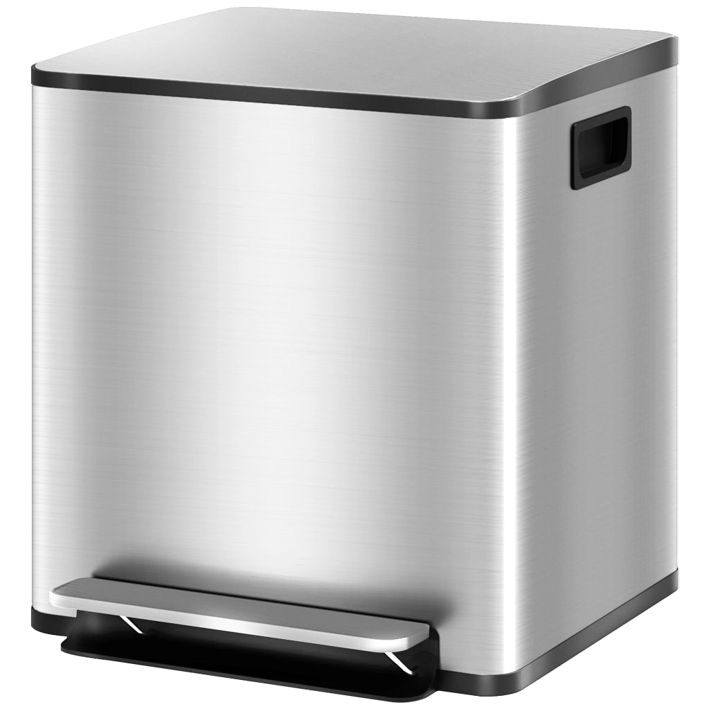 Pattumiera a Pedale 2 Scomparti ¨C Xylo ¨C 15L Acciaio Inox Coperchio Silenzioso 41.8x36.7x44cm