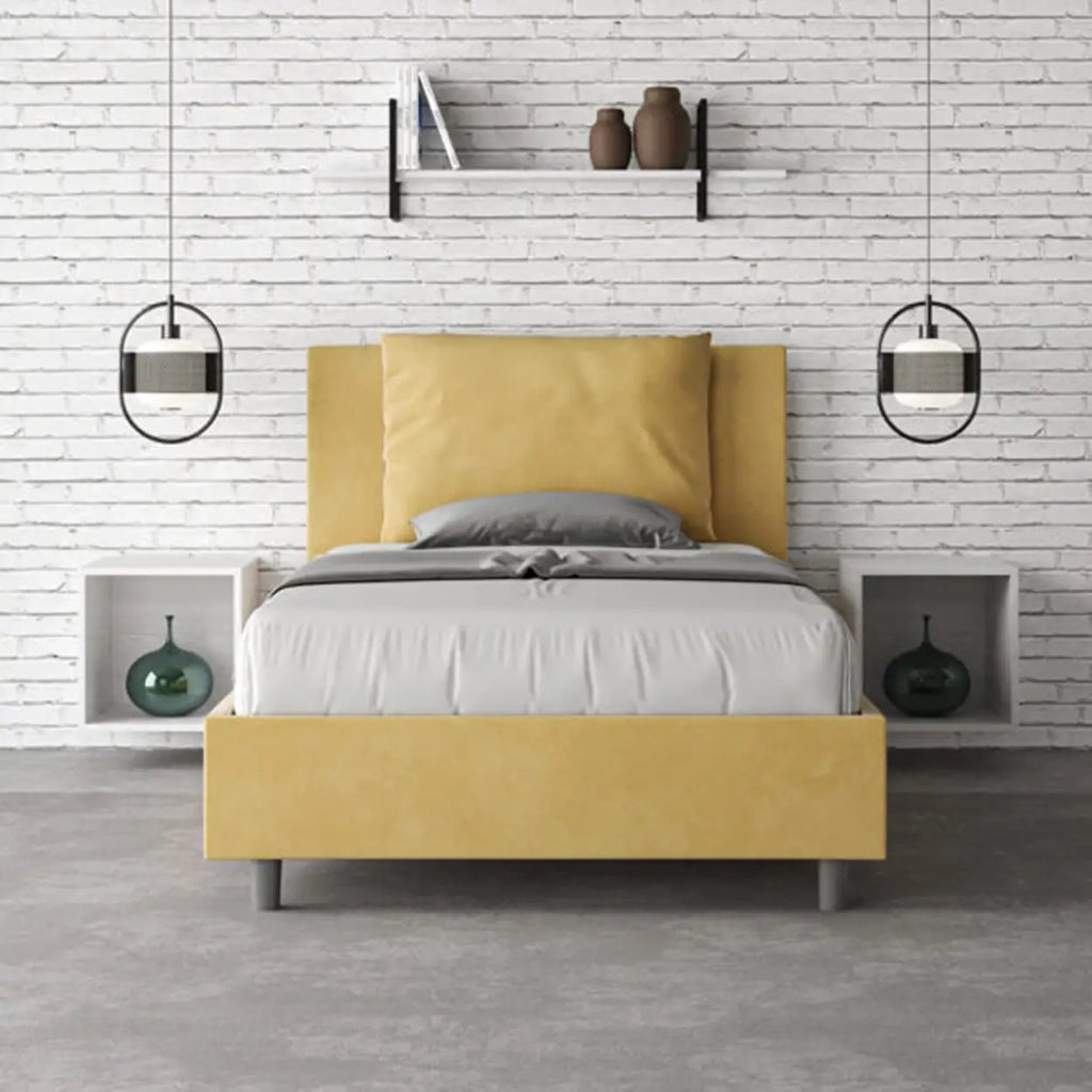 Letto una piazza e mezza senza rete imbottito 120x190 microfibra ocra Antea