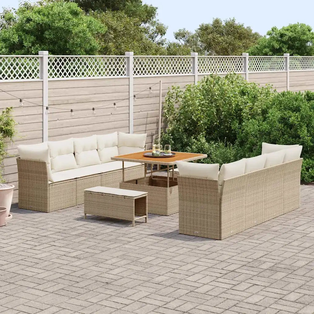 Set Divano da Giardino 11 pcs Beige e Crema polyrattan
