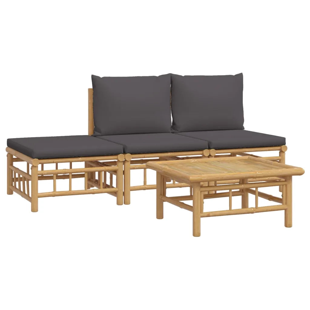 Set Salotto da Giardino 4pz con Cuscini Grigio Scuro Bambù 3155235