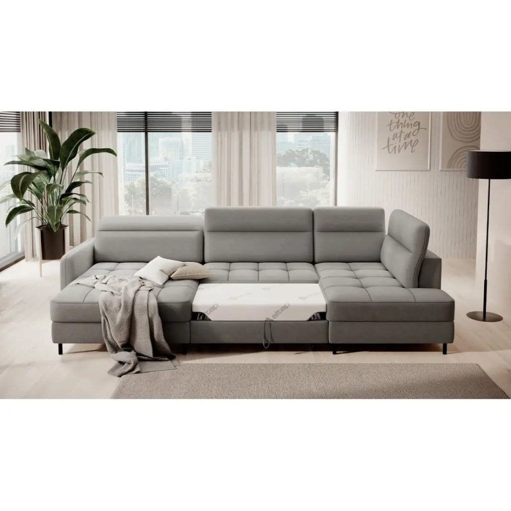 Divano angolare trasformabile BERTHO 306 cm grigio – Angolo sinistro con vano contenitore