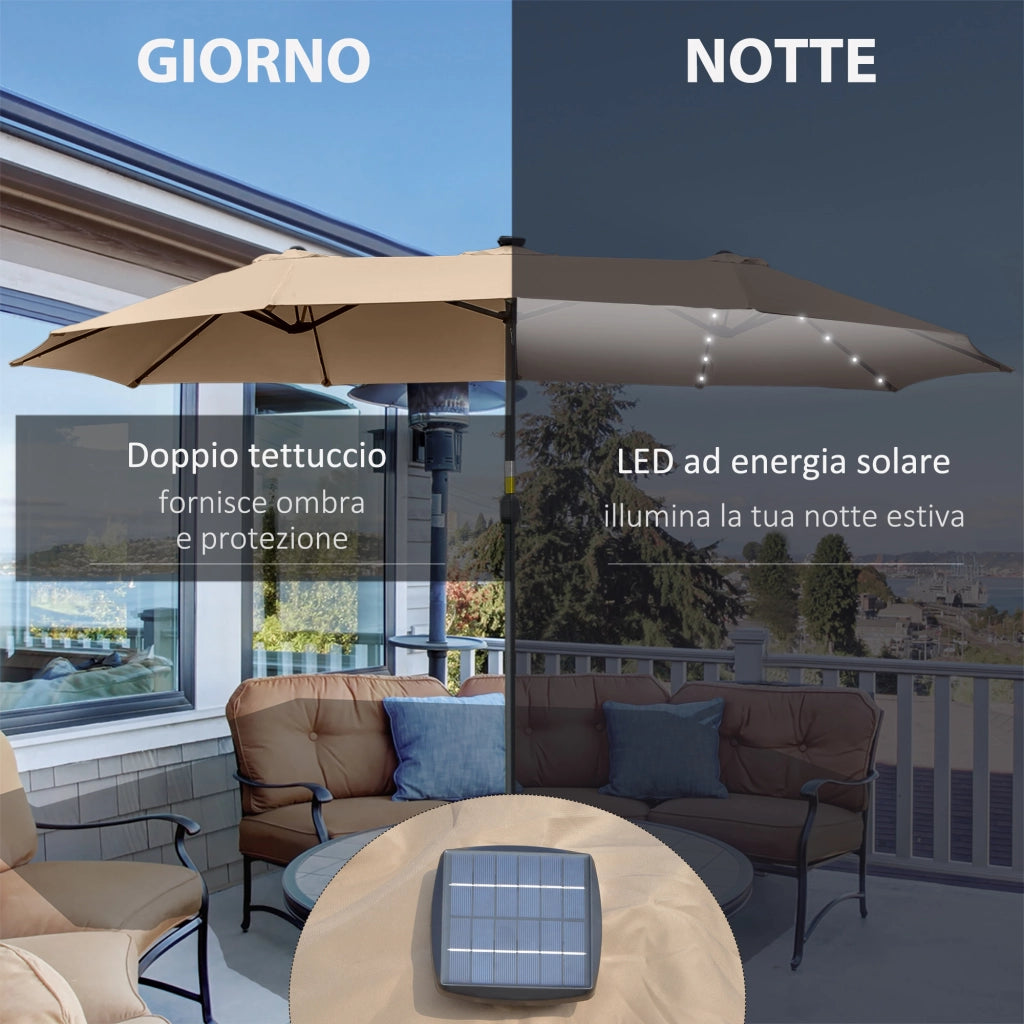 Ombrellone Doppio da Giardino con 48 Luci LED ¨C Xylo ¨C 4.5m Beige