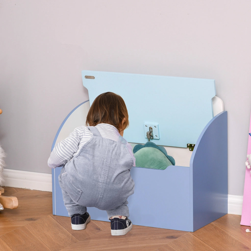 Panca Contenitore Portagiochi 2 in 1 in Legno, Cassapanca con Schienale per Bambini da 3-6 Anni, 60x30x50 cm, Blu