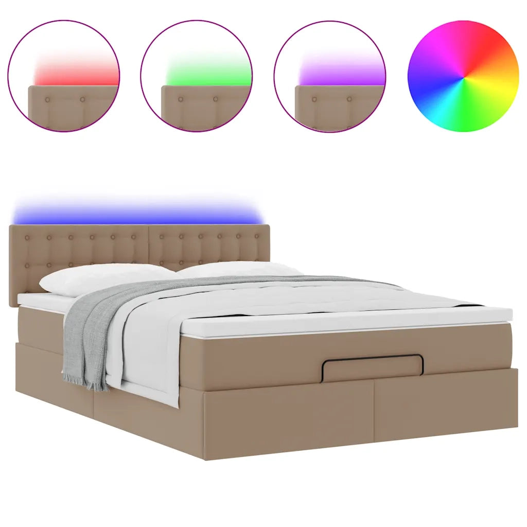 Pouf Letto con Materassi e LED Cappuccino 140x190cm Similpelle 3312156