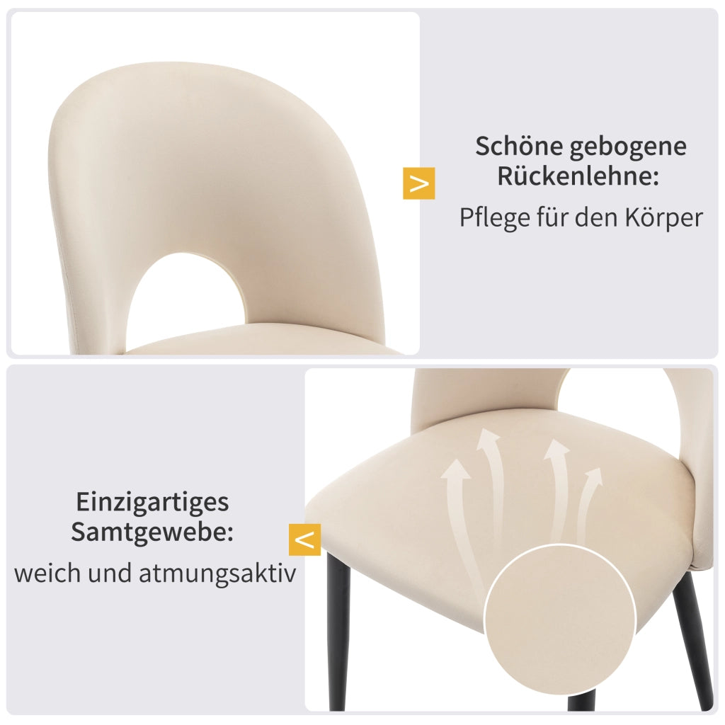 Set Tavolo da Pranzo Allungabile con 4 Sedie in Velluto ¨C MINIMAL ¨C Beige, Piano MDF Bianco, 140x80 cm