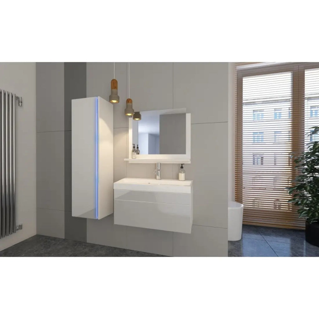 Colonna da bagno sospesa, collezione BIRD, colori Bianco opaco e Bianco lucido, ideale per un bagno moderno.