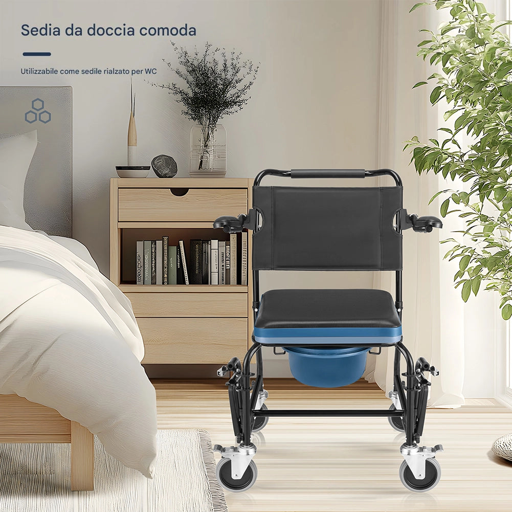 Sedia da Toilette Comoda per Anziani e Disabili Secchio Rimovibile e Coperchio