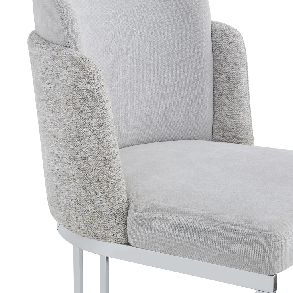 Sedia da Pranzo Set da 2 con Schienale Doppio e Gambe in Metallo Galvanizzato, in Ciniglia Grigio + Argento