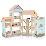 Casa delle bambole con tetto arancione con 41 mobili e accessori, Casetta delle bambole ad angolo in legno