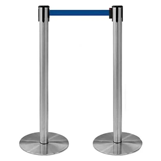Coppia Colonnine Segnapercorso acciaio Base FLAT nastro 3 M - Nero