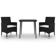 Set da Pranzo da Giardino 3 pz | Set Salotto da Giardino con Cuscini Polyrattan e Vetro