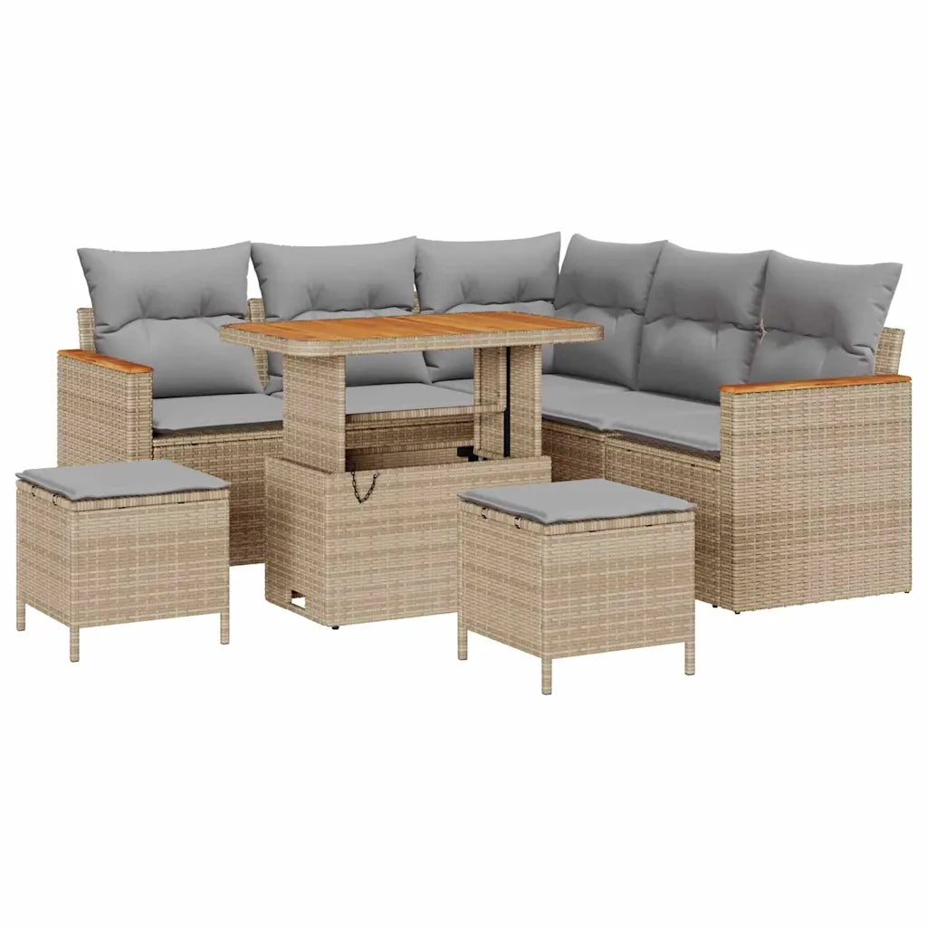 Set Divano da Giardino con cuscino 8 pcs Beige Poly Rattan