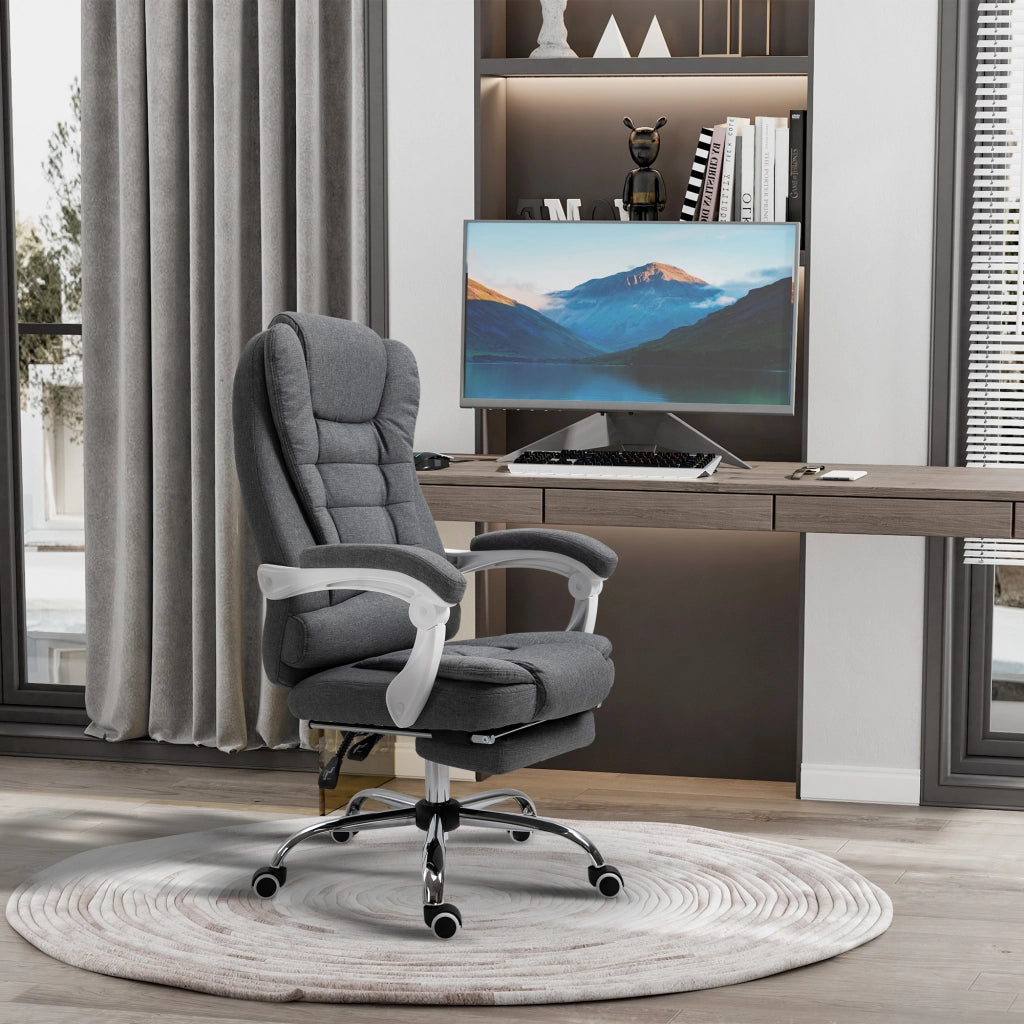 Sedia da ufficio ergonomica con poggiapiedi pieghevole, regolabile in altezza e inclinazione, in metallo grigio per il massimo comfort nell'ufficio