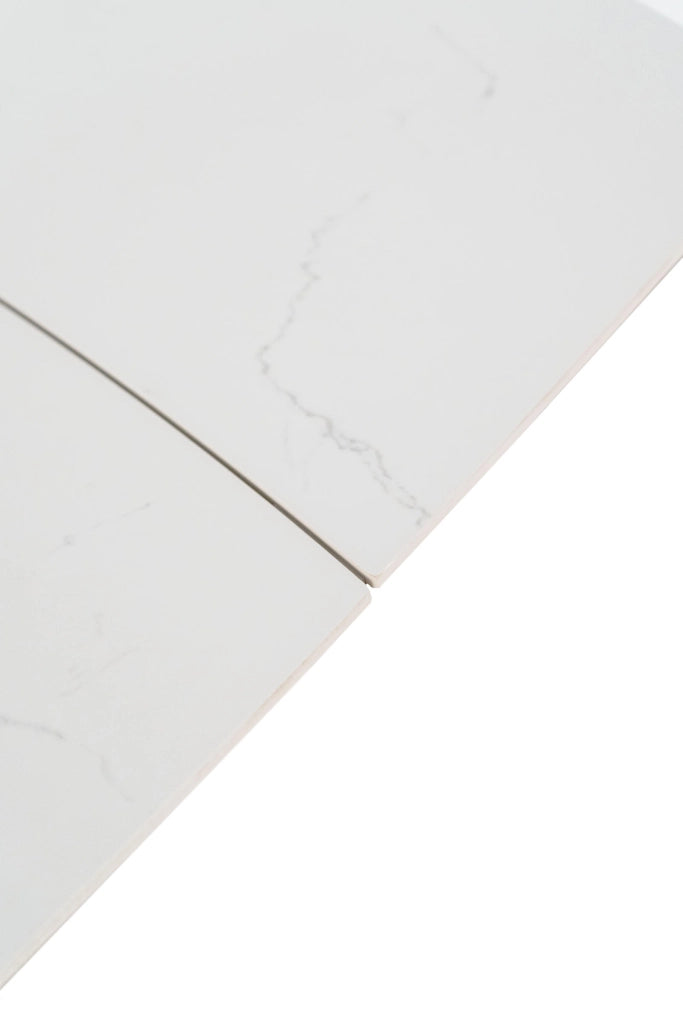 Tavolo Allungabile Nicolas con Piano in Sintered Stone Effetto Marmo Calacatta e Struttura in Metallo Bianco 140/200x90 cm - Nicolas