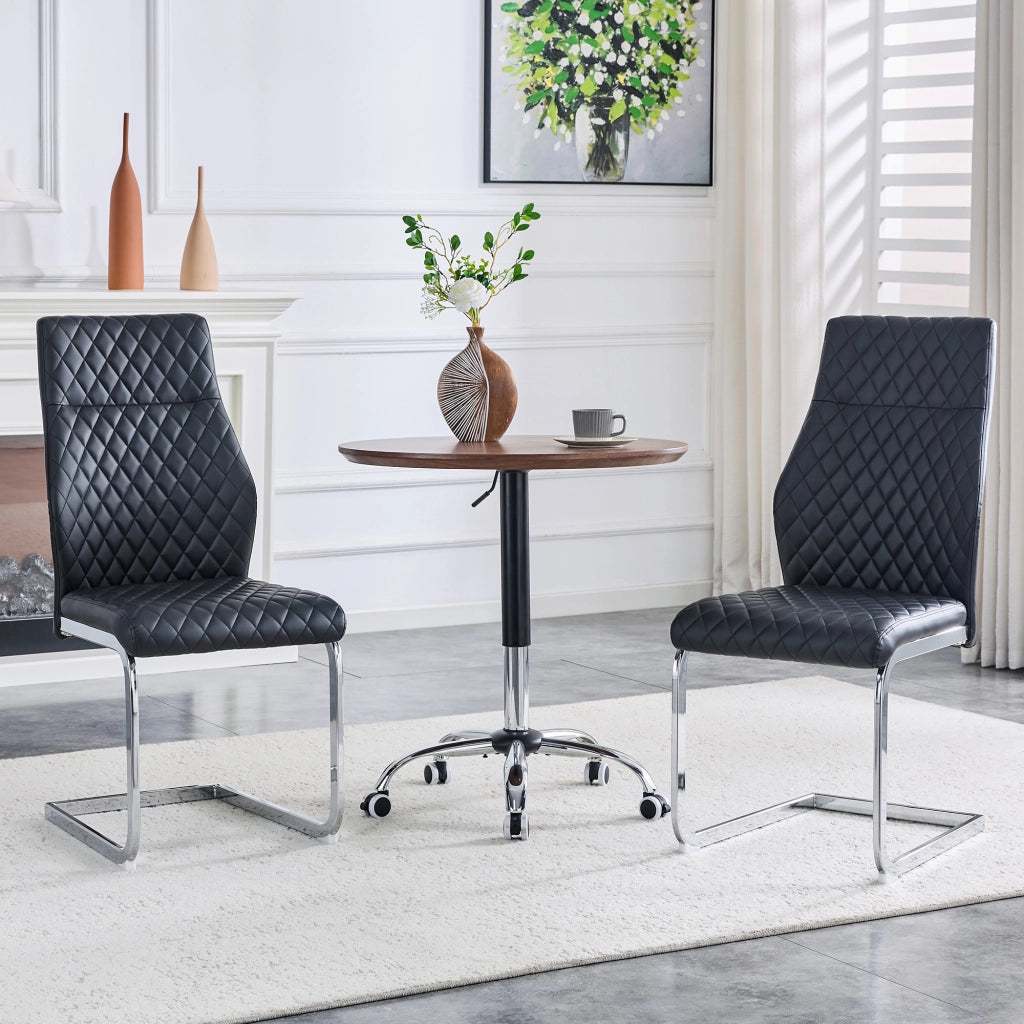 Set 2 sedie da pranzo con motivo trapuntato a rombi, schienale alto, seduta imbottita, struttura in metallo nero e argento