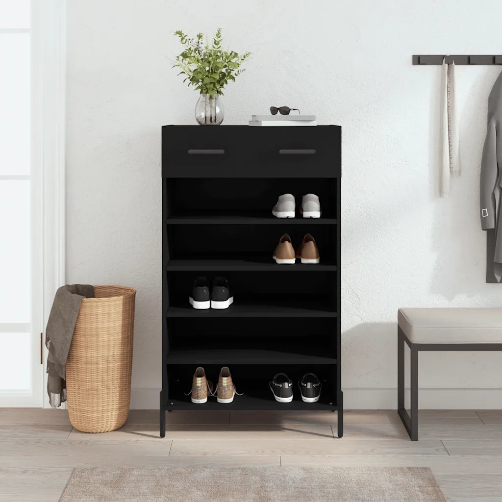 Scarpiera-Scaffale per scarpe Nera 60x35x105 cm in Legno Multistrato 931204