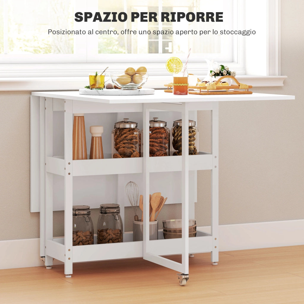Tavolo Pieghevole ¨C Minimal ¨C Bianco, Legno e Metallo, 133.4x80x75 cm