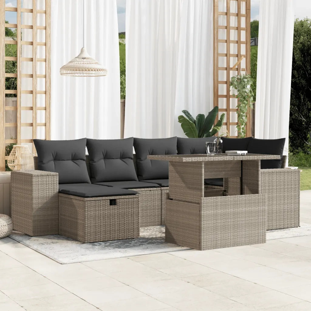 Set Divani da Giardino 7pz con Cuscini Grigio Chiaro Polyrattan