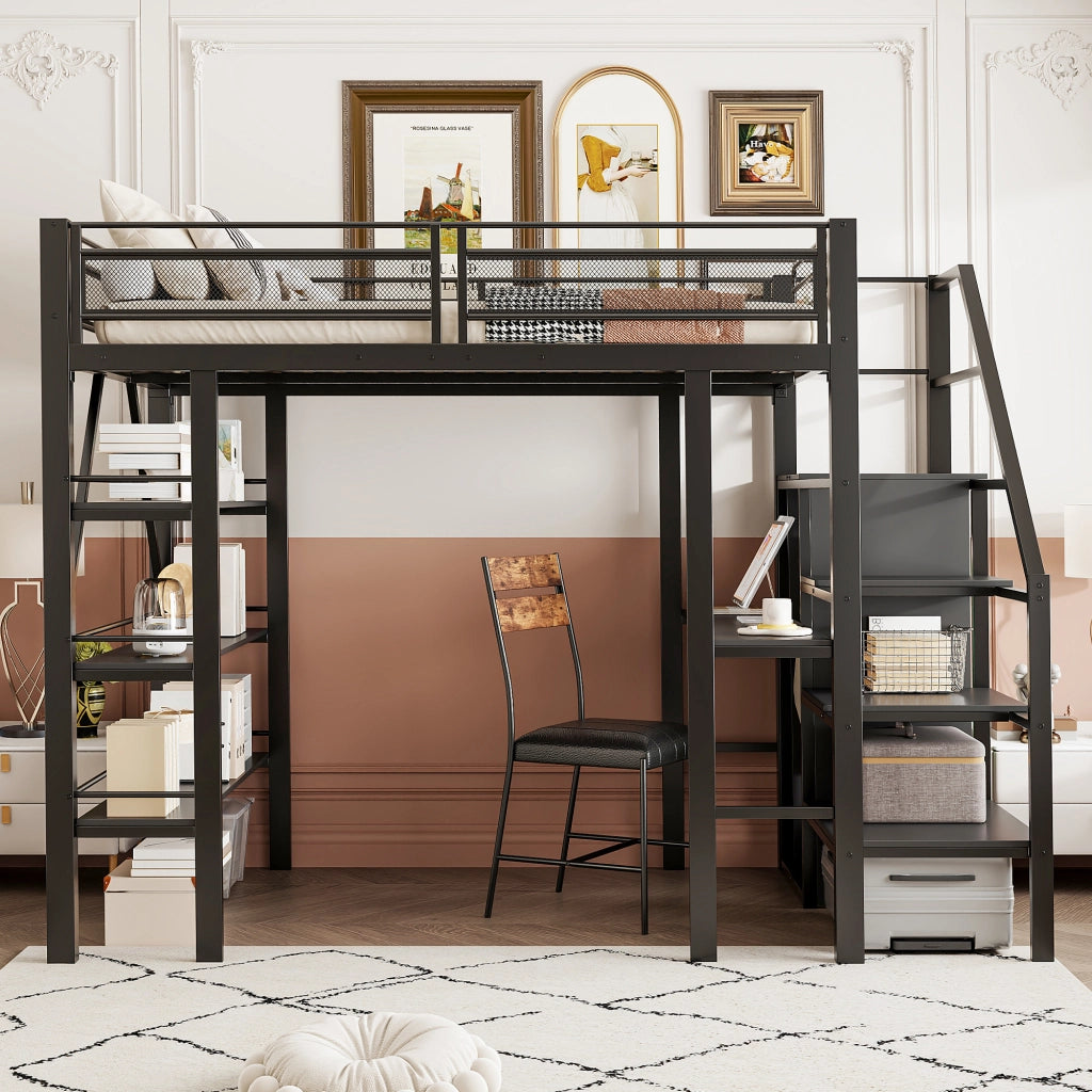 LETTO A CASTELLO 140x200 cm nero con scrivania, armadio e scaffale