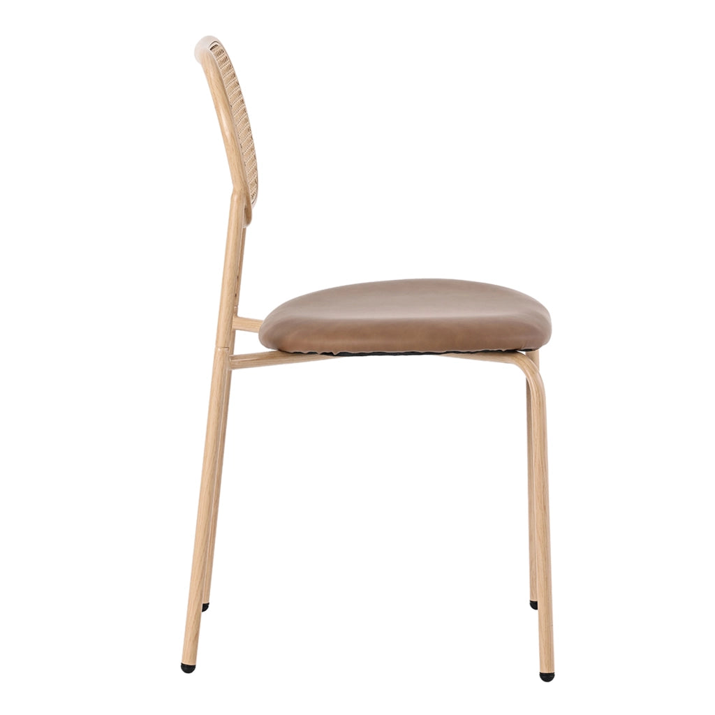 Set di 4 Sedie da Pranzo; Schienale Ovale in Rattan Naturale; Gambe in Metallo; per Sala da Pranzo; PU; Marrone