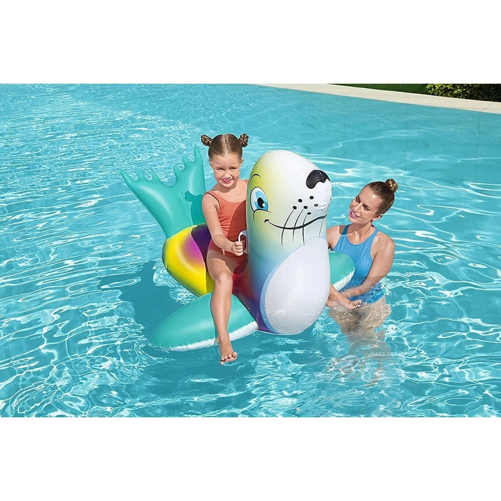 Trade Shop - Cavalcabile Gonfiabile A Forma Di Foca Allegra Bambini 157x114cm Maniglie 41479 -
