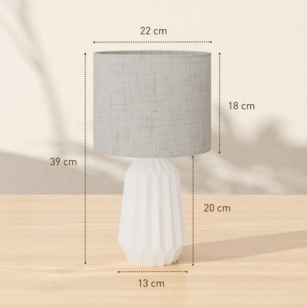 Lampada da Tavolo Retro in Ceramica e Lino ¨C zephmum ¨C 40W Bianco e Beige