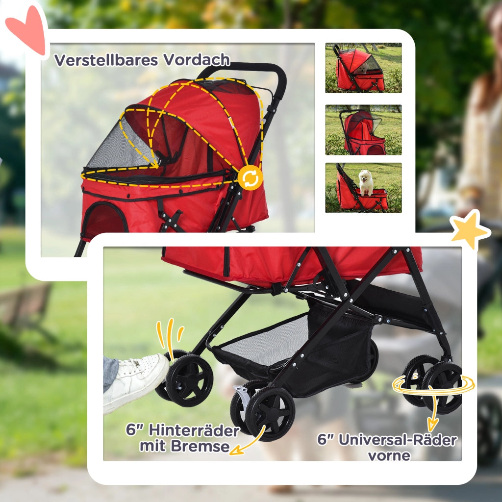 Carrello per Animali Domestici ¨C Minimal ¨C Rosso 76.5x52x95 cm
