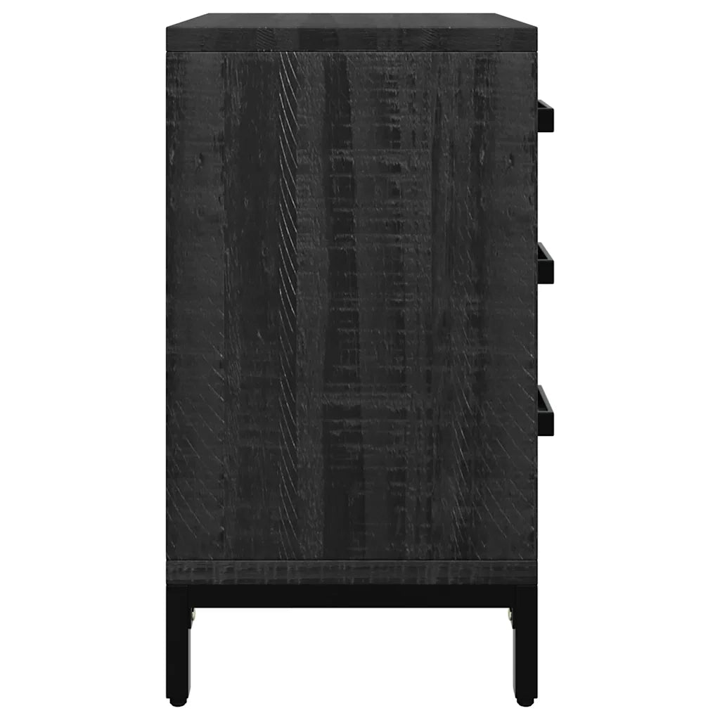 Comodino-Tavolino da notte Nero 40x30x55 cm Legno Massello di Pino Riciclato