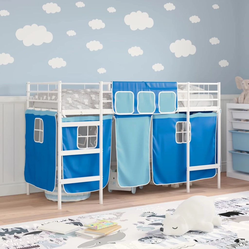 Struttura del Letto Loft per Bambini con Tendine Bianco e Blu 42020815