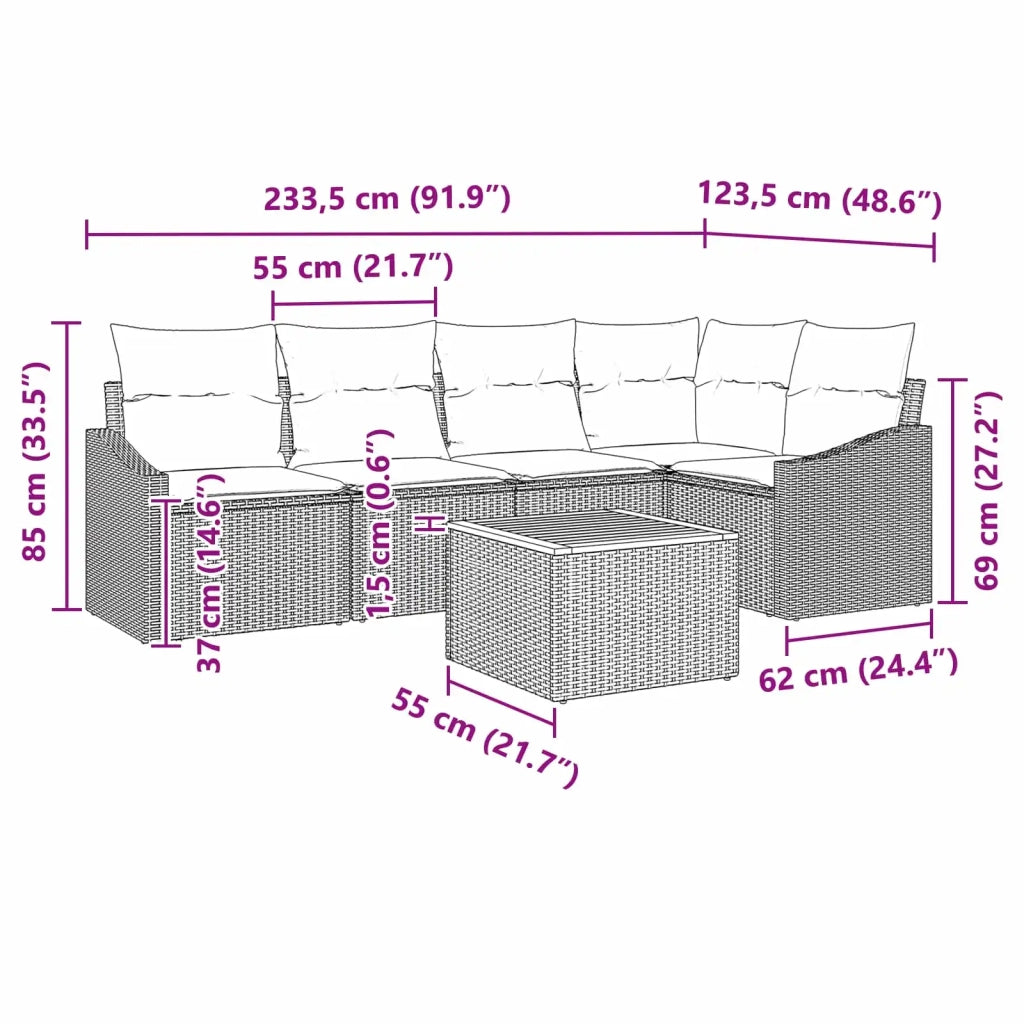 Set Divano da Giardino con cuscino 6 pcs Nero polyrattan 3347837