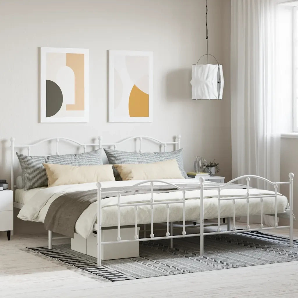 Letto matrimoniale | Letto per adulti | Giroletto con Testiera e Pediera Metallo Bianco 200x200 cm