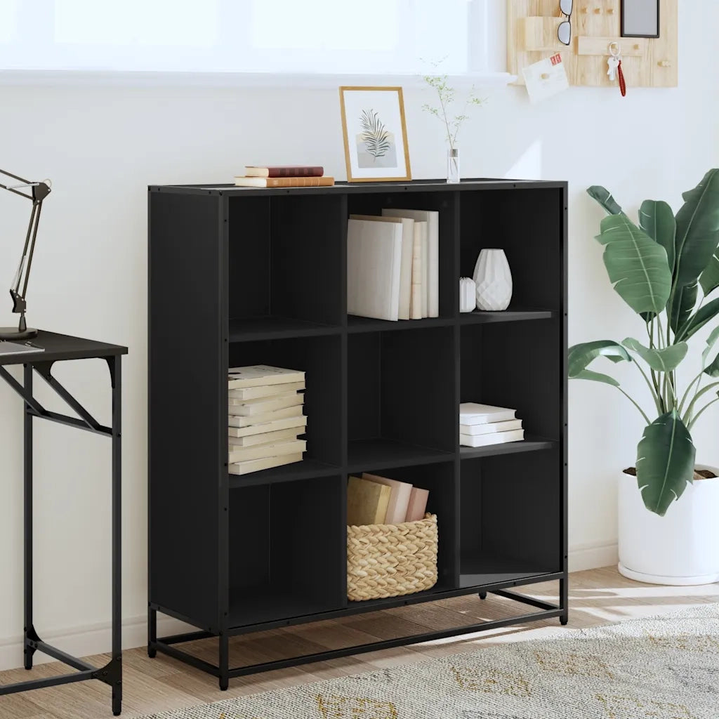 Libreria-Scaffale per Libri-Mobile di Stoccaggio Nera 97,5x33x107,5 cm in Truciolato e Metallo