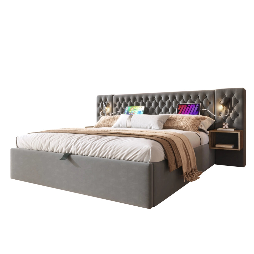 letto imbottito velluto grigio 180 x 200 cm