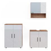 Vicco Set di mobili da bagno Bianco lucido/oro power oak 3 pezzi, con base 60 cm