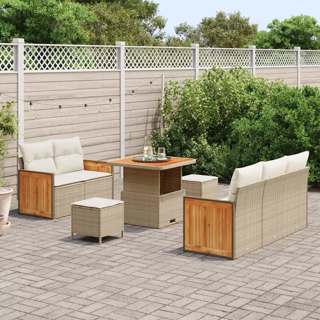 Set Divano da Giardino con cuscino 8 pcs Beige e Crema