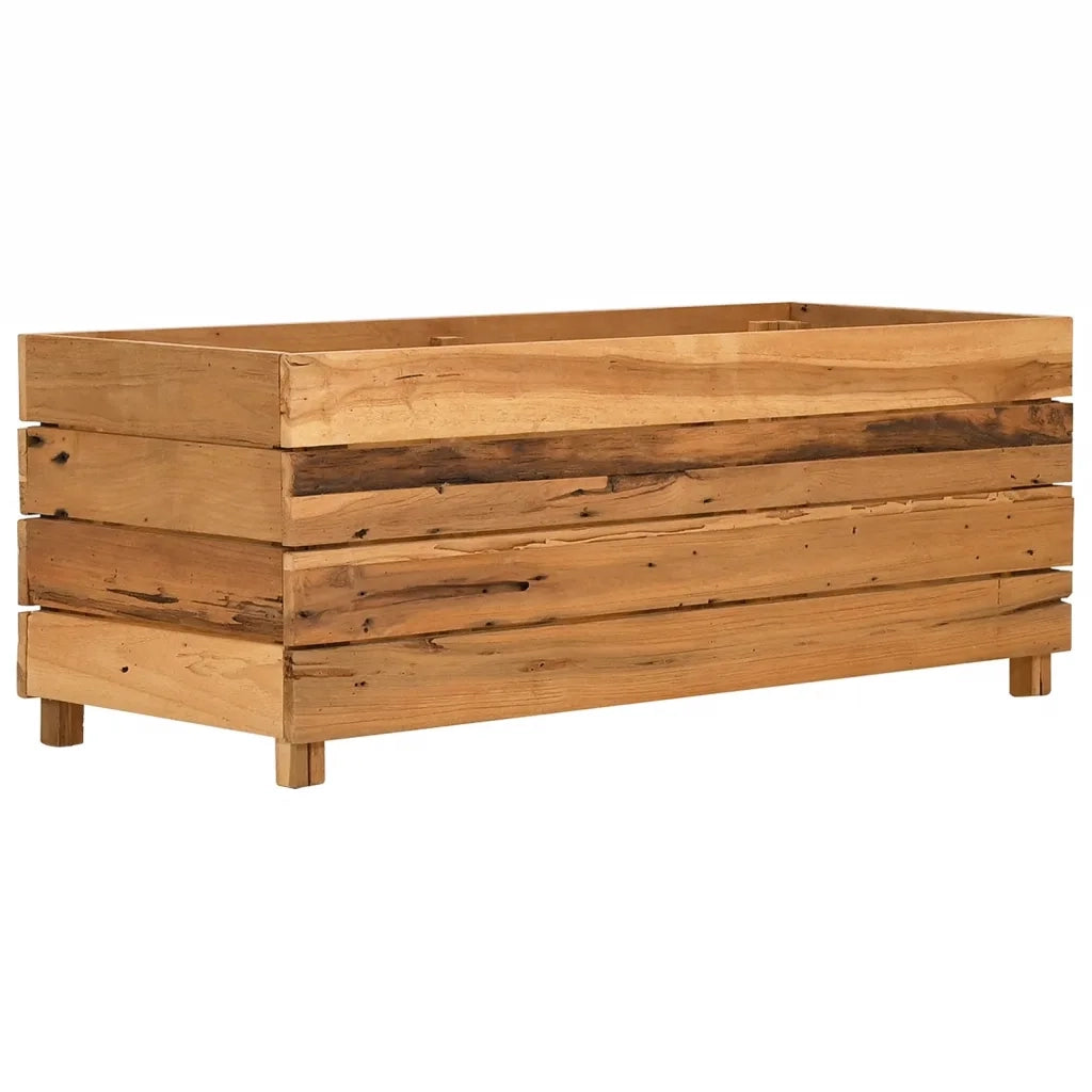 Fioriere | Cassetta per fiori | Letto Rialzato 100x40x38 cm Legno di Teak di Recupero e Acciaio