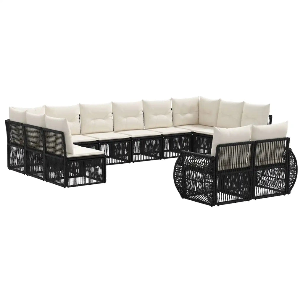 Set Divano da Giardino 12 pz Nero e Bianco Crema polyrattan 3435562