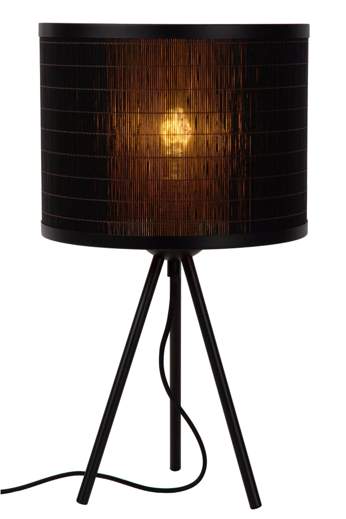 Lampada da tavolo nera paralume rattan E27 Tagalog Lucide