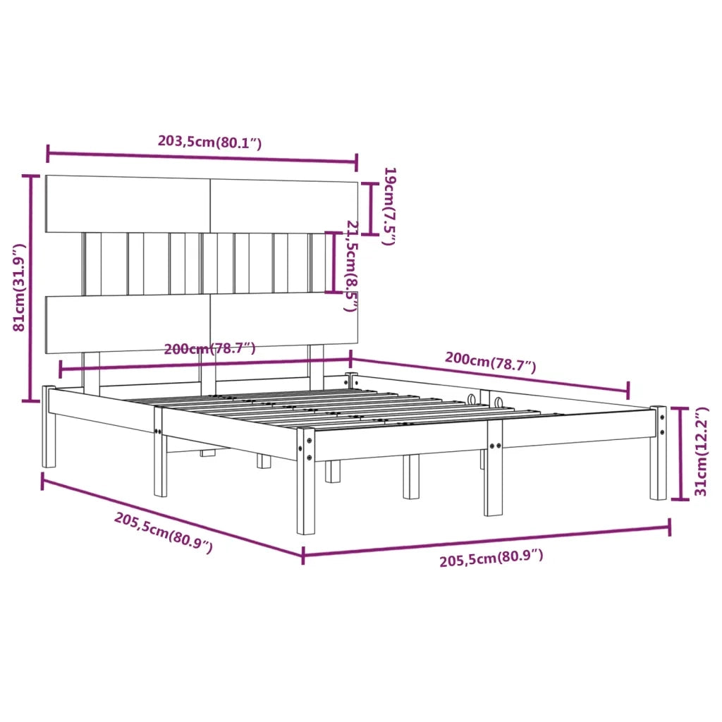 Letto matrimoniale | Letto per adulti | Giroletto Grigio in Legno Massello 200x200 cm