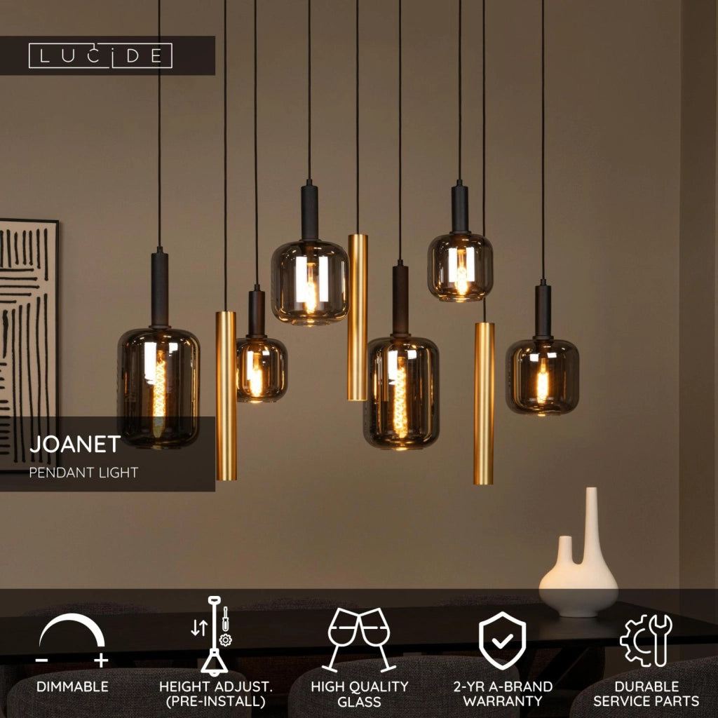 Lampada a sospensione JOANET vetro nero oro 6+3 Lucide