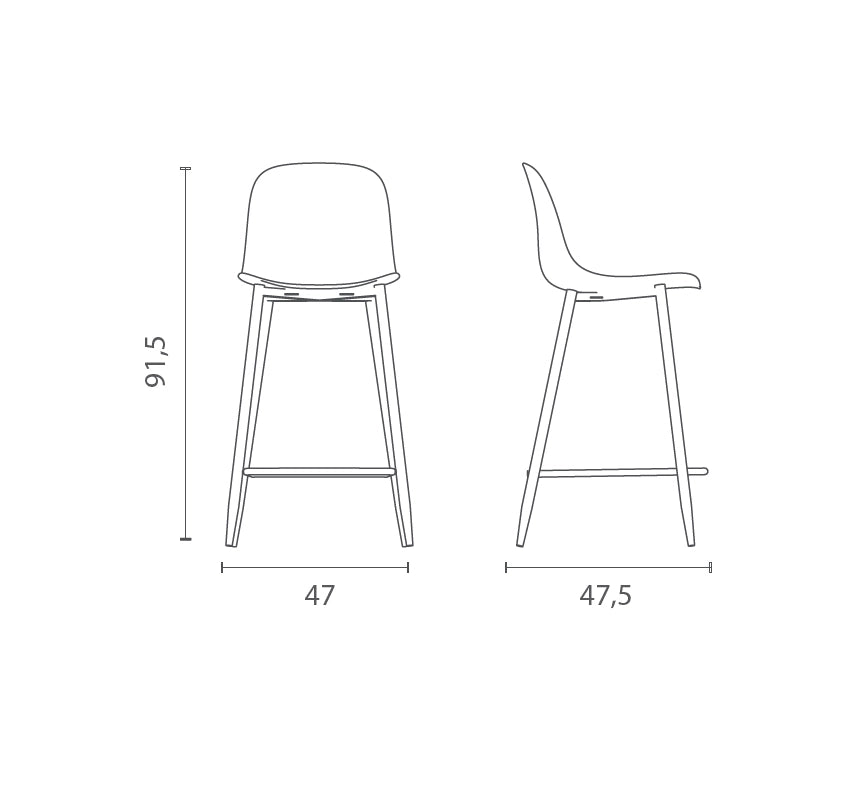 Sgabello Frida in Polipropilene Grigio Chiaro con Gambe in Metallo Nero, Design Scandinavo, Seduta Ergonomica - Om/Frida