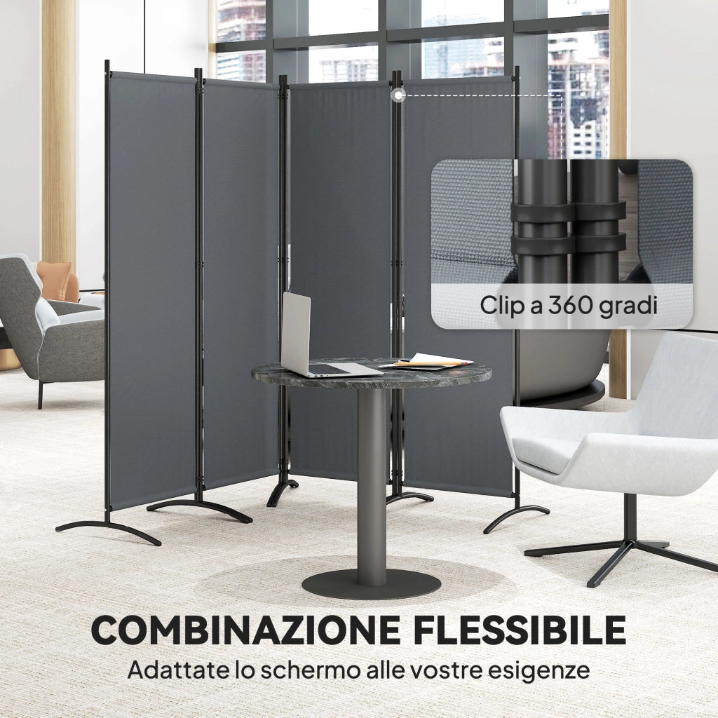 Paravento Pieghevole 4 Pannelli ¨C Minimal ¨C Grigio Scuro 221x50x172cm