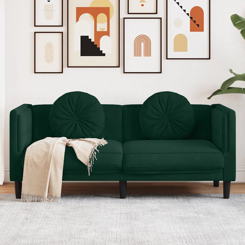 Divano a 2 Posti con Cuscini-Sofa 2 Posti con Cuscini Verde Scuro in Velluto