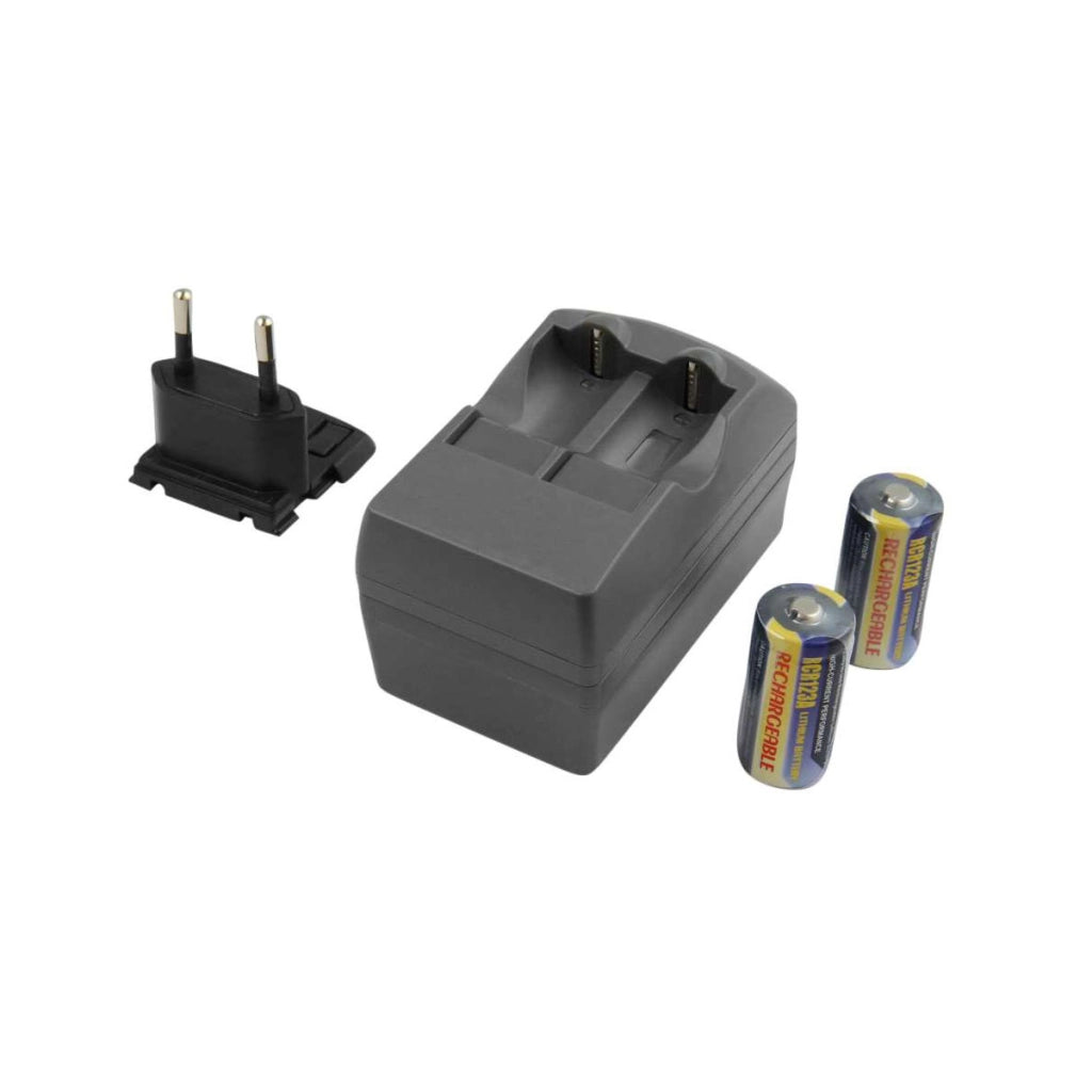 Caricabatterie CR123 con 2 batterie incluse compatibile con Canon / Kodak / Nikon Nero Avizar