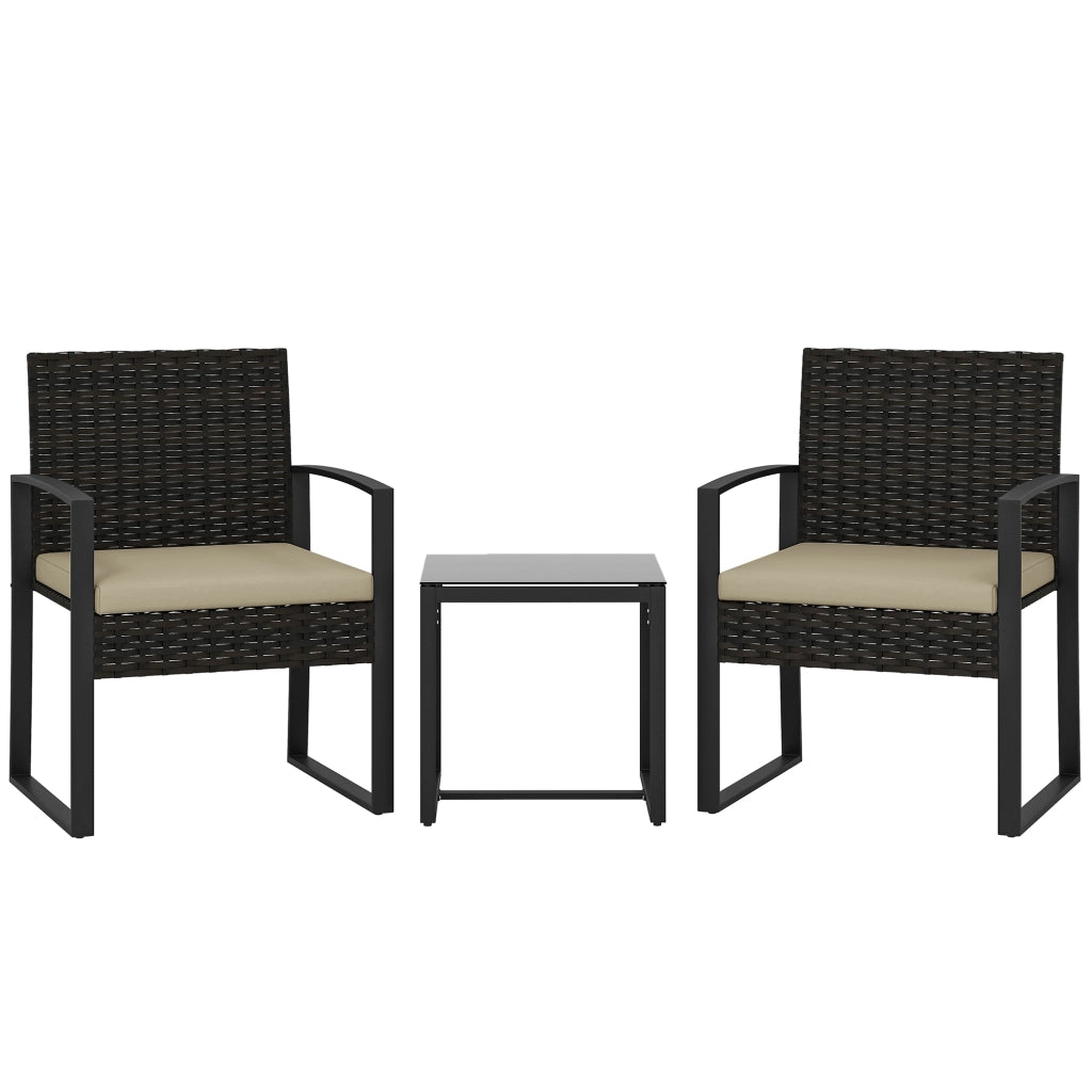 Set da giardino 2 posti con tavolo e sedie ¨C zephmum ¨C marrone, resina, vetro temperato