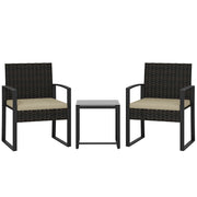 Set da giardino 2 posti con tavolo e sedie ¨C zephmum ¨C marrone, resina, vetro temperato