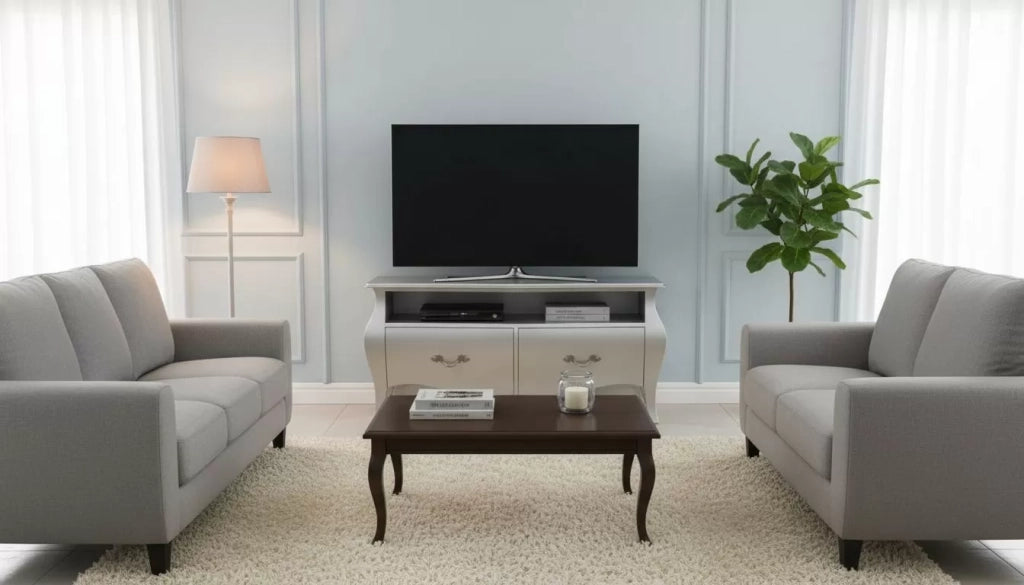 Mobile porta tv bombato legno shabby bianco 141x45x62 - Mobili 2G