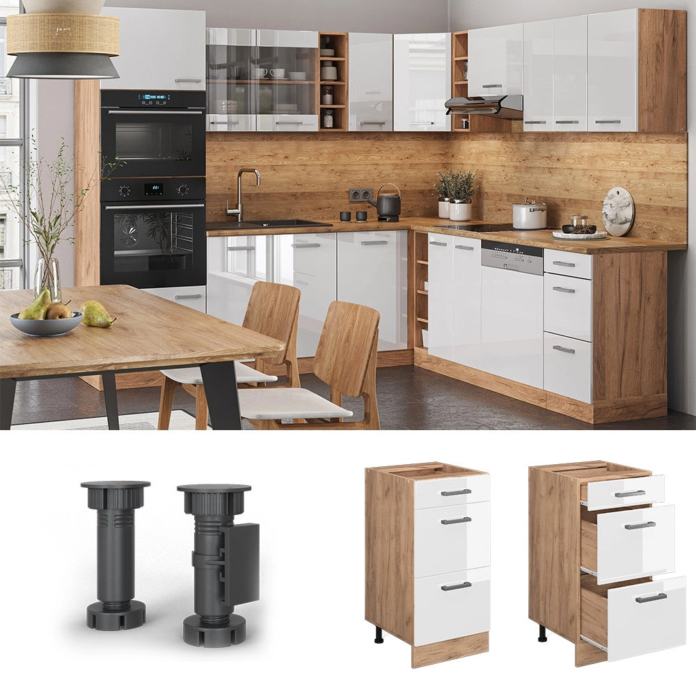Mobiletto base per cucina R-Line Bianco lucido/Rovere dorato 40 cm PL Marmo Vicco